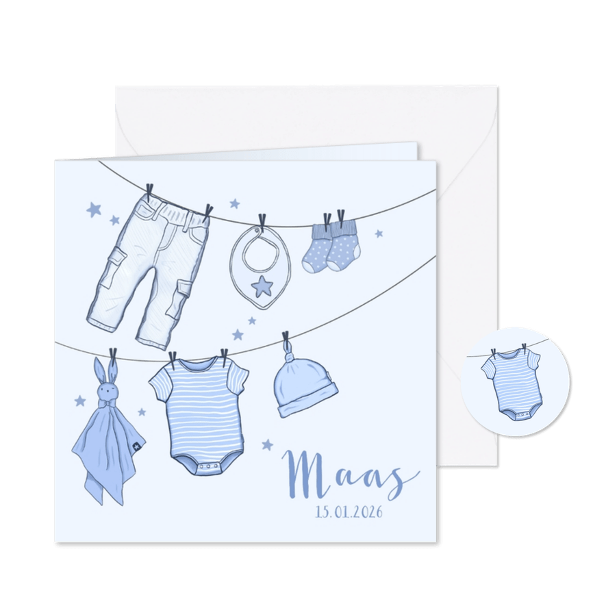Geboortekaartje waslijn sterren jongen - Kaartimpressie