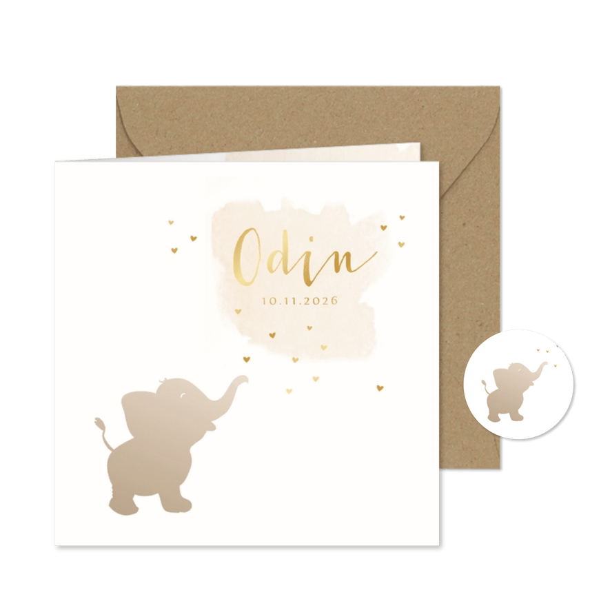 Geboortekaartje watercolor olifant groen - Kaartimpressie