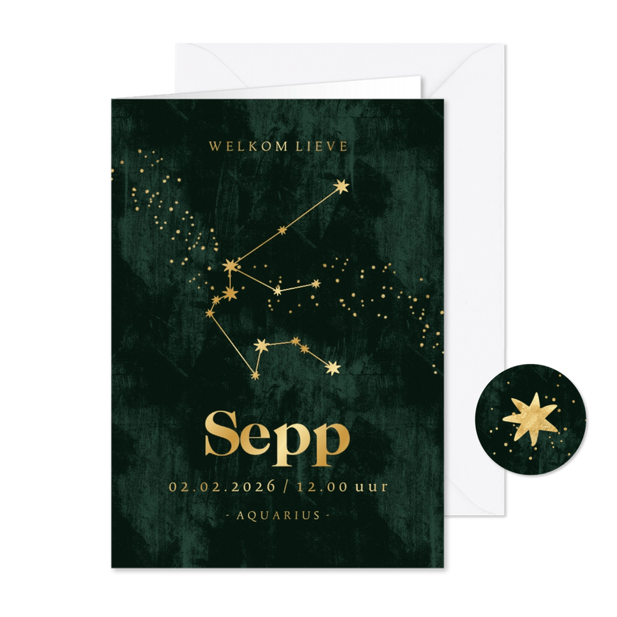 Geboortekaartje waterman stijlvol goud sterrenbeeld - Kaartimpressie