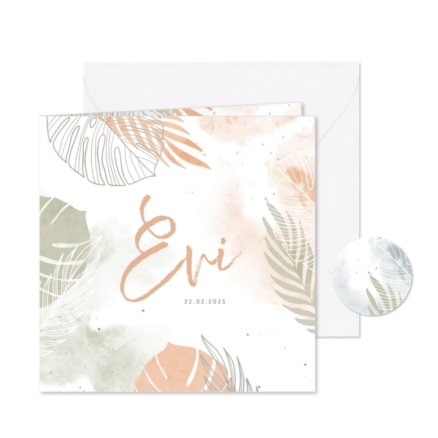 Geboortekaartje waterverf botanisch in aardetinten - Kaartimpressie