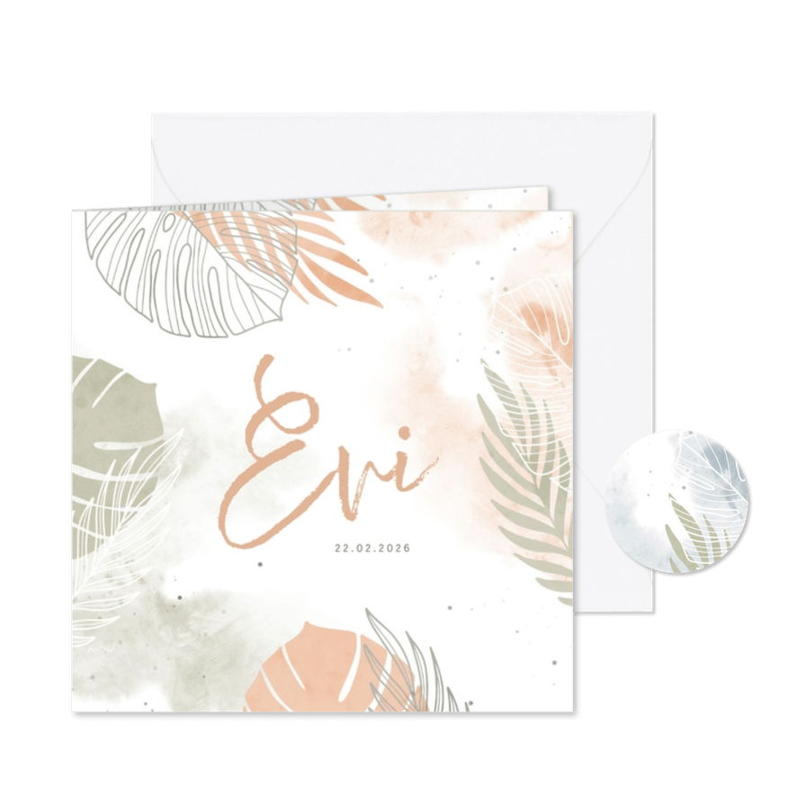 Geboortekaartje waterverf botanisch in aardetinten - Kaartimpressie