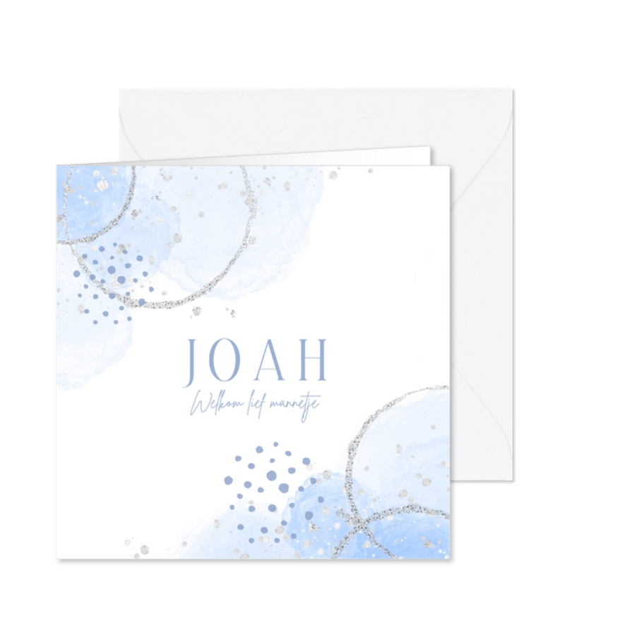 Geboortekaartje waterverf glitterlook lichtblauw jongen - Kaartimpressie