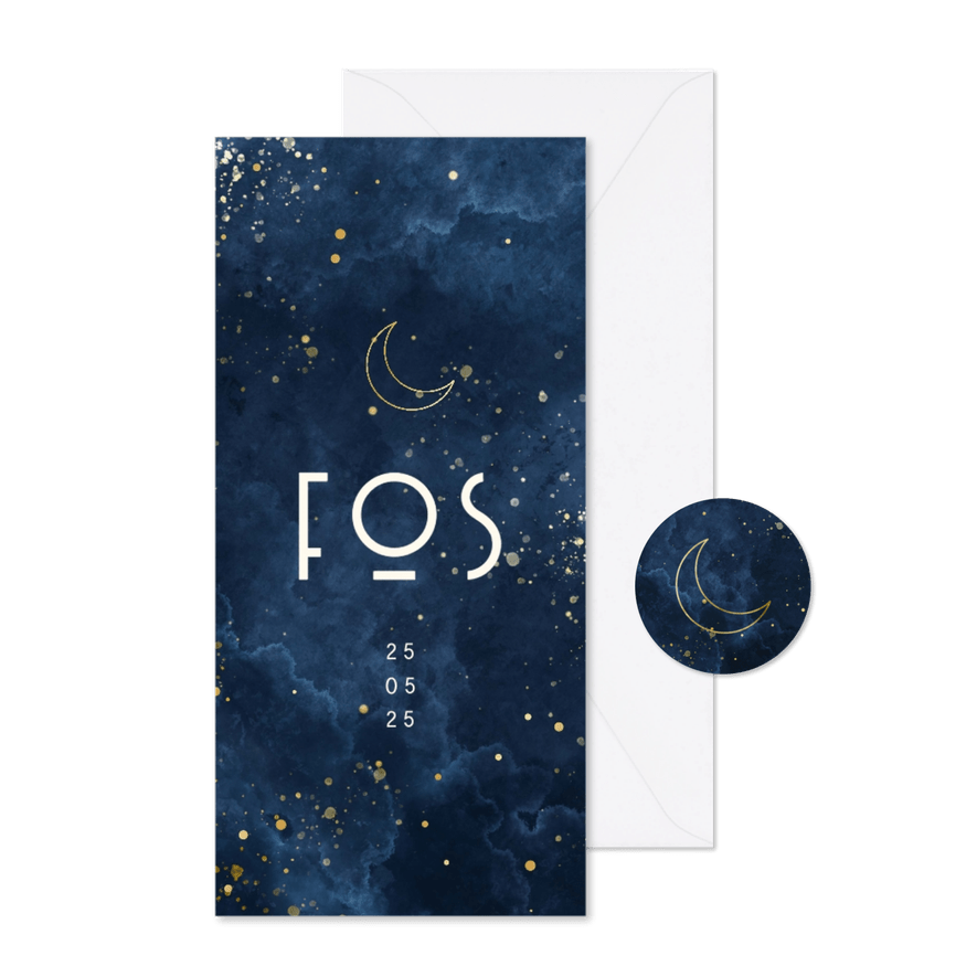 Geboortekaartje waterverf wolkjes met gouden maan  - Kaartimpressie