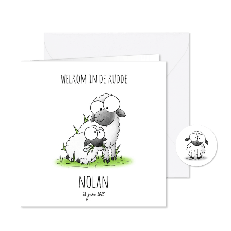 Geboortekaartje welkom in de kudde lief klein lammetje - Kaartimpressie