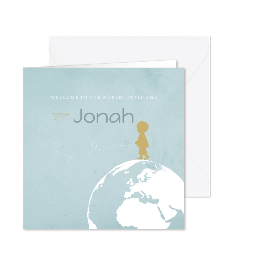 Geboortekaartje wereldbol blauw - Kaartimpressie