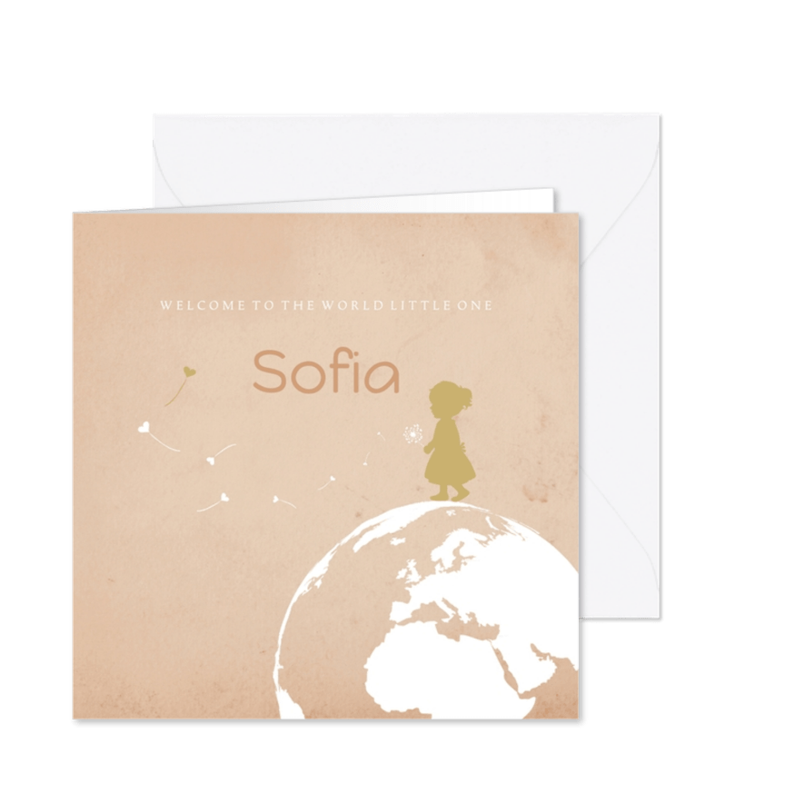 Geboortekaartje wereldbol roze - Kaartimpressie