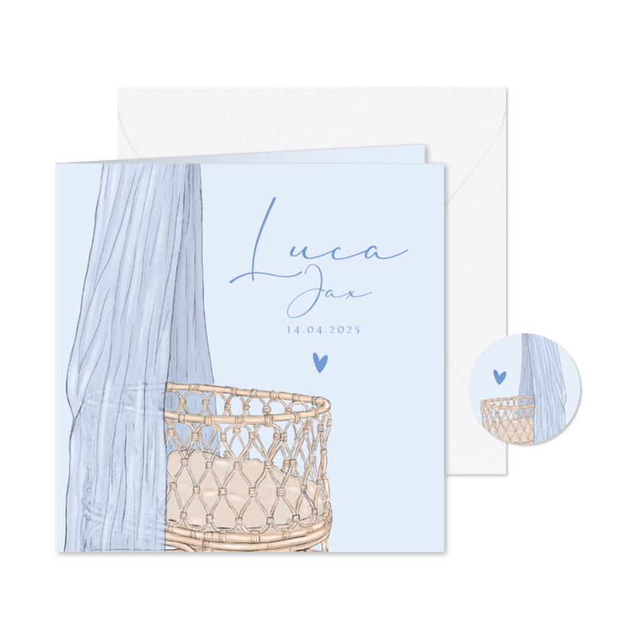 Geboortekaartje wiegje hip jongen lichtblauw - Kaartimpressie