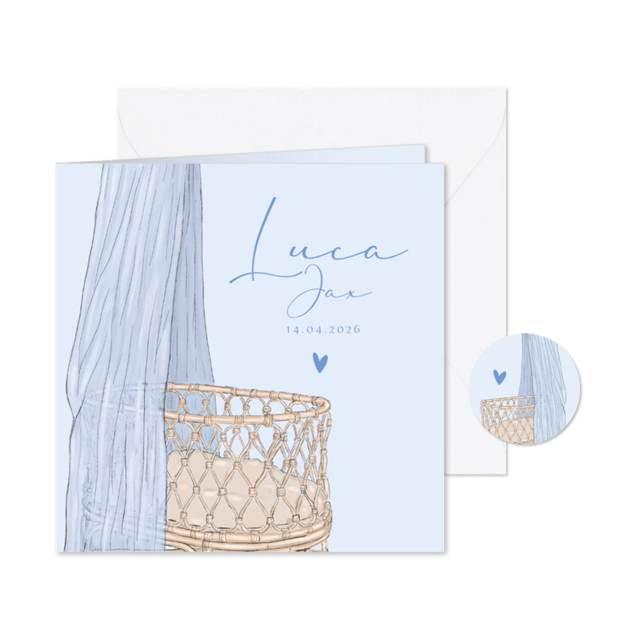 Geboortekaartje wiegje hip jongen lichtblauw - Kaartimpressie