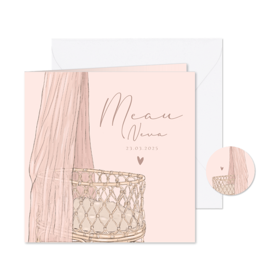Geboortekaartje wiegje hip meisje roze - Kaartimpressie