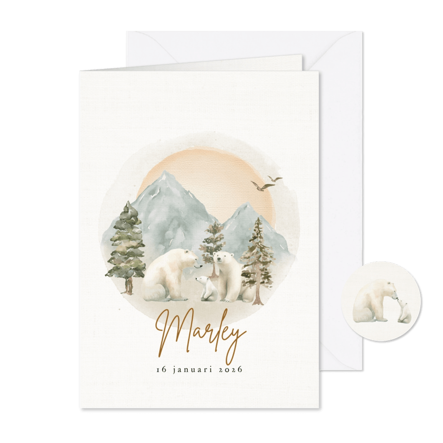 Geboortekaartje winterbaby ijsbeer unisex - Kaartimpressie