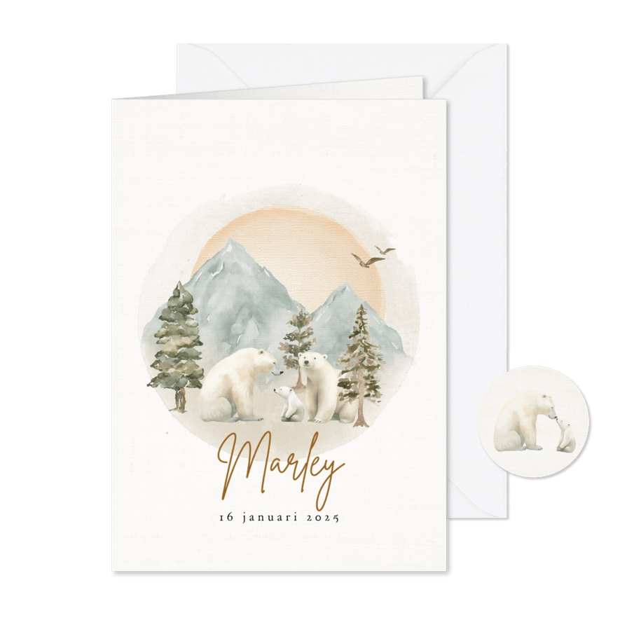 Geboortekaartje winterbaby ijsbeer unisex - Kaartimpressie