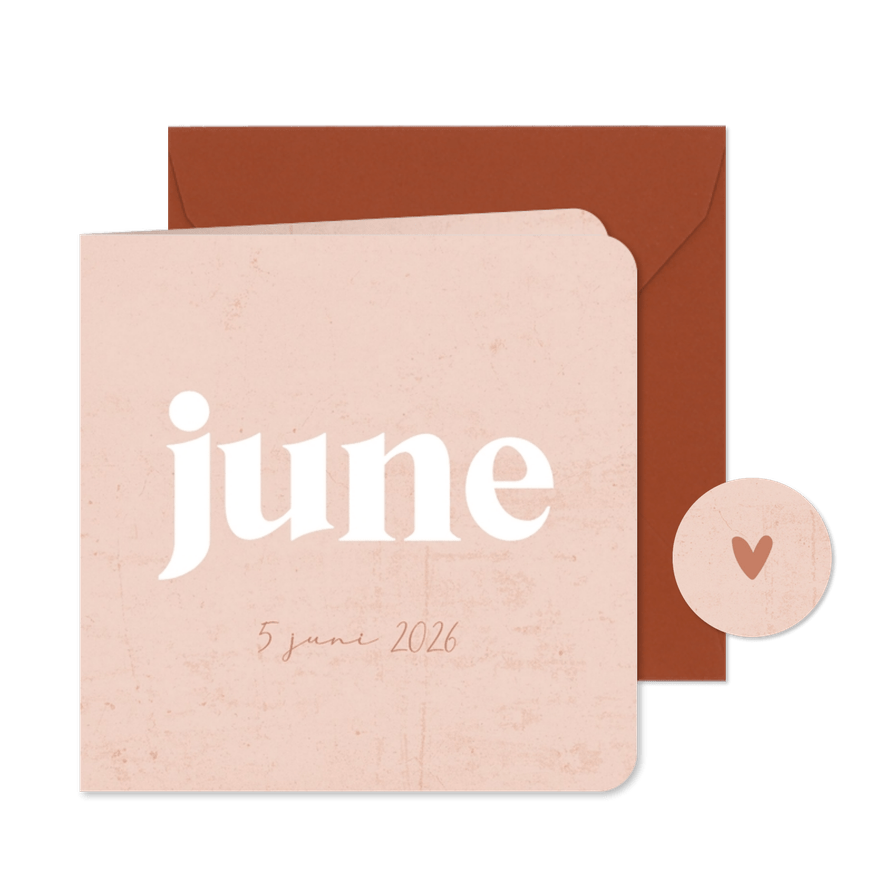 Geboortekaartje zalmroze met betonlook  - Kaartimpressie