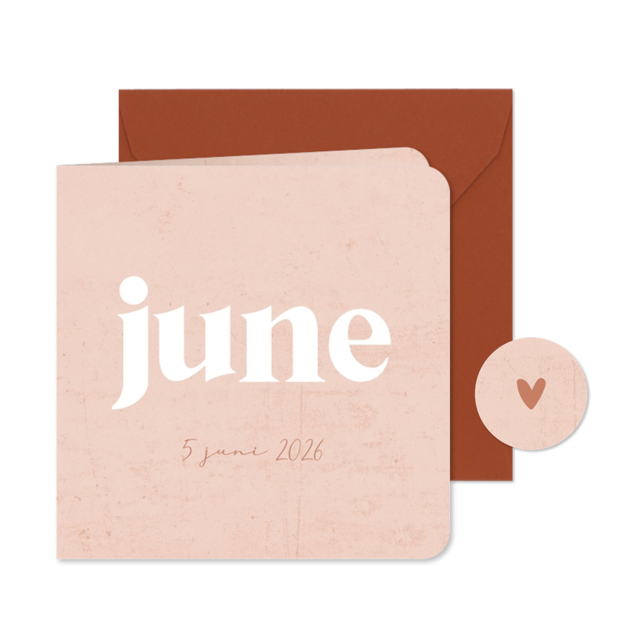 Geboortekaartje zalmroze met betonlook  - Kaartimpressie