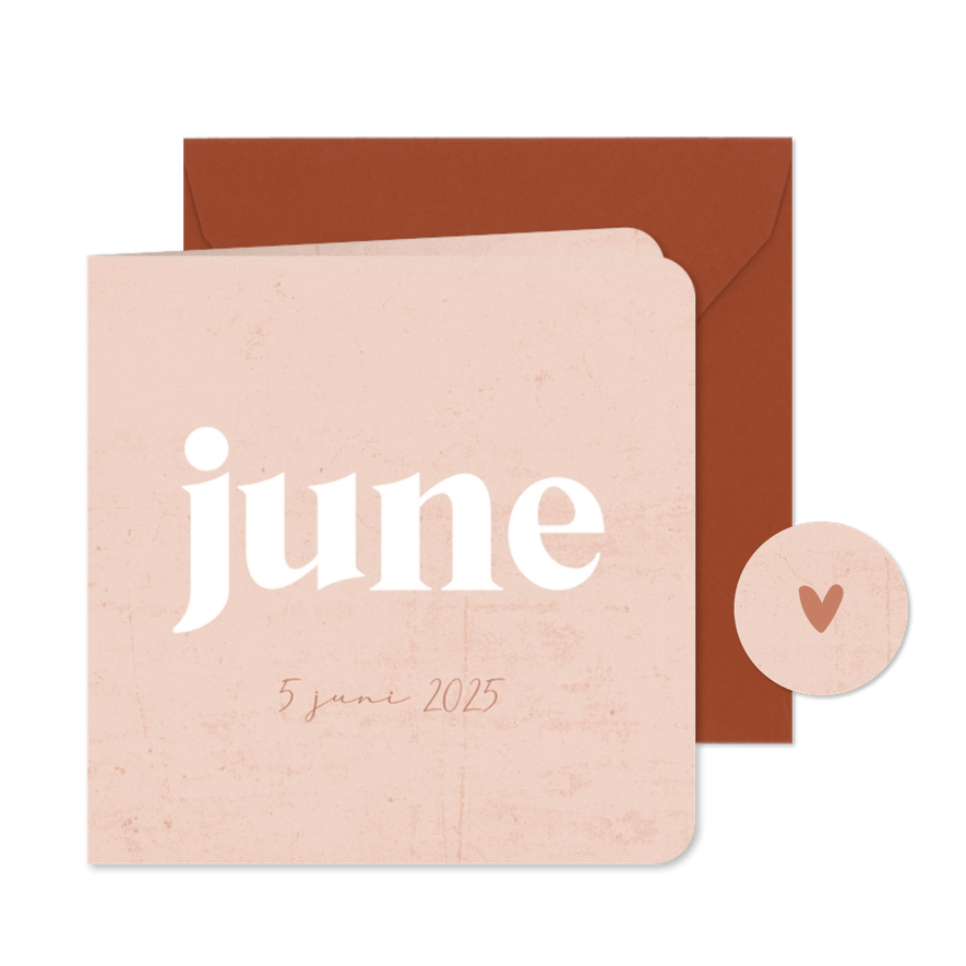 Geboortekaartje zalmroze met betonlook - Kaartimpressie