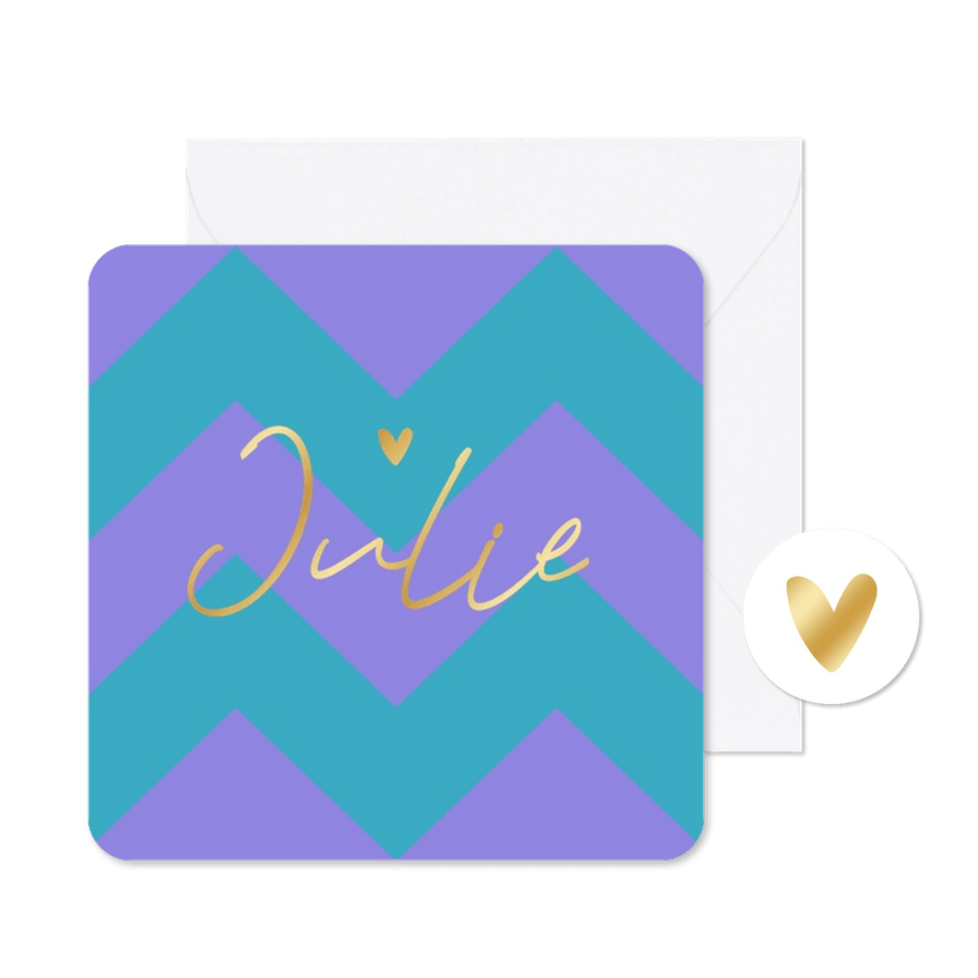 Geboortekaartje zigzag kleurrijk paars modern hip goud - Kaartimpressie