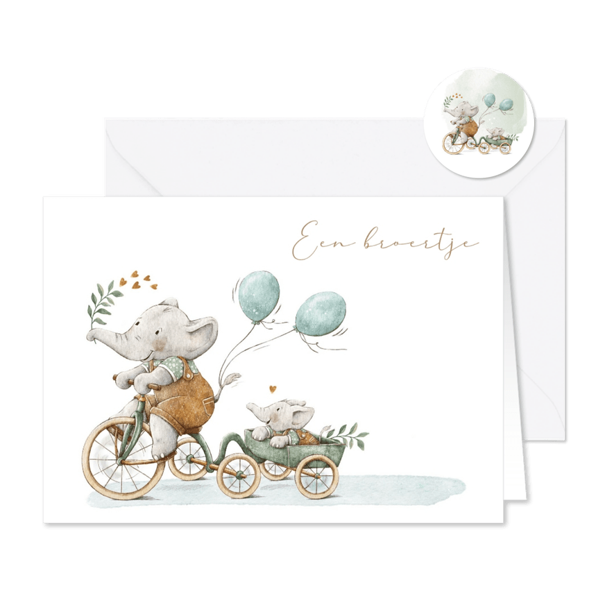 Geboortekaartje zoon met twee olifantjes samen op de fiets - Kaartimpressie