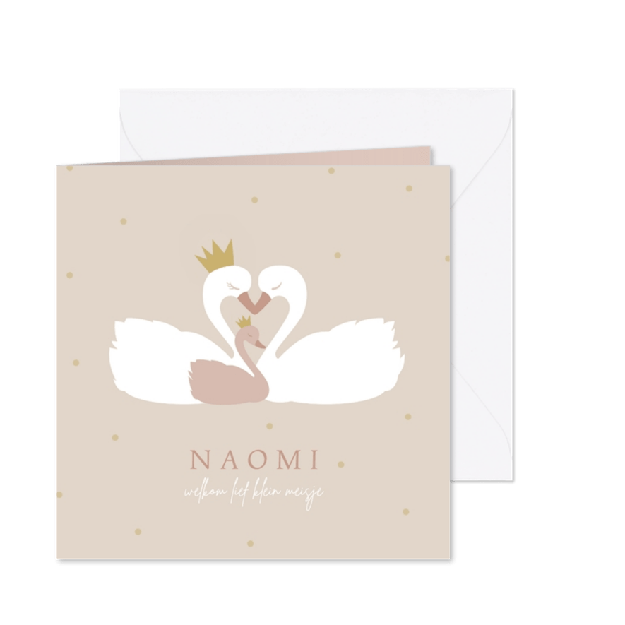 Geboortekaartje zwanen roze - Kaartimpressie