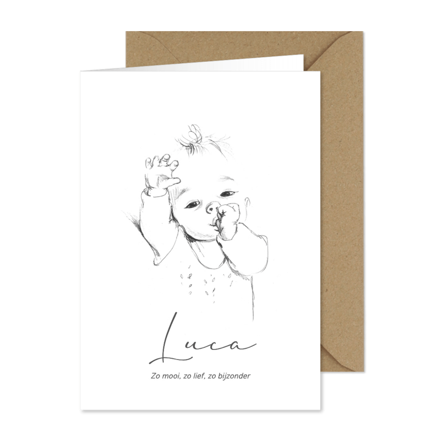 Geboortekaartjes - Pentekening duimende baby - Kaartimpressie