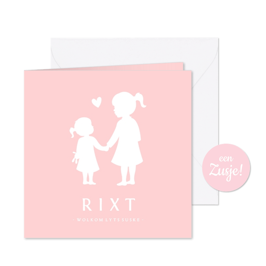 Geboortekaartjes silhouetten grote en kleine zus fries - Kaartimpressie