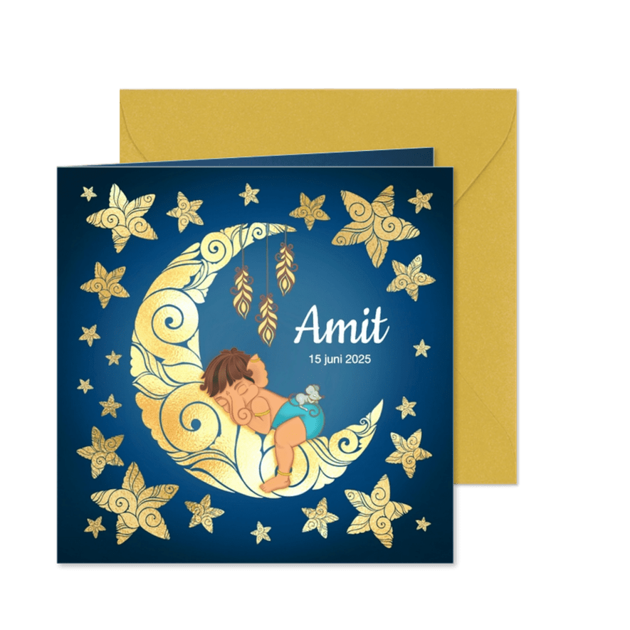 Geïllustreerd geboortekaartje met baby Ganesha - Kaartimpressie