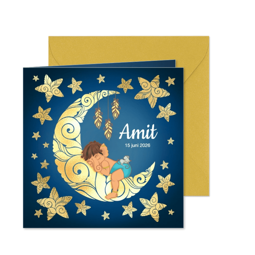 Geïllustreerd geboortekaartje met baby Ganesha - Kaartimpressie
