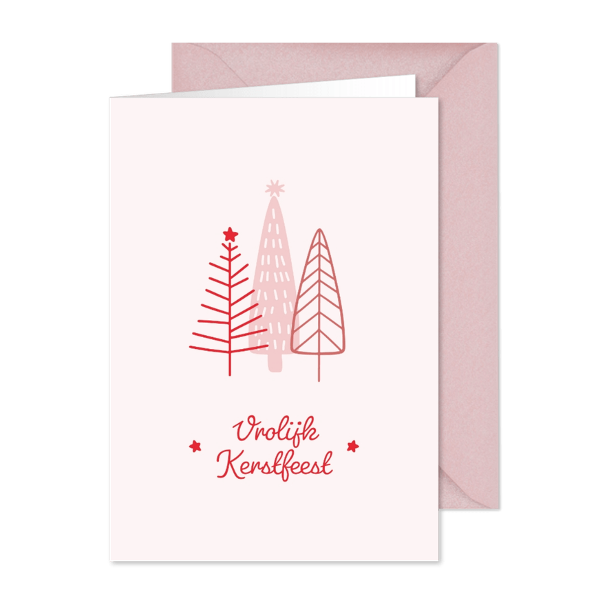 Geïllustreerde kerstkaart met groepje kerstbomen - Kaartimpressie