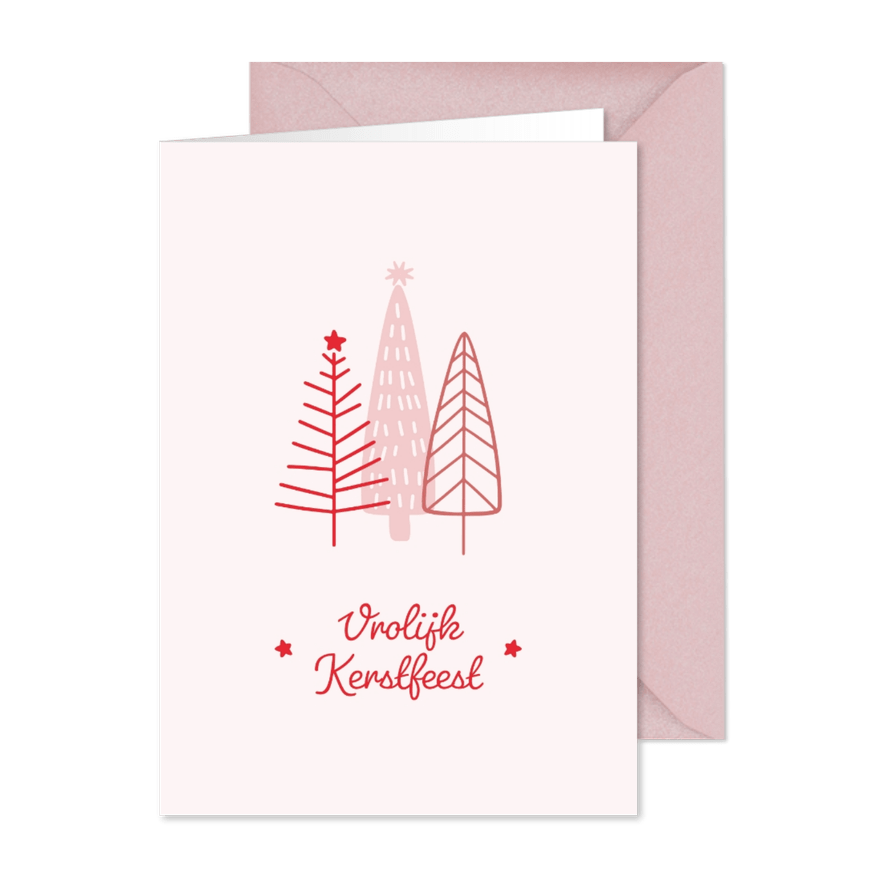 Geïllustreerde kerstkaart met groepje kerstbomen - Kaartimpressie