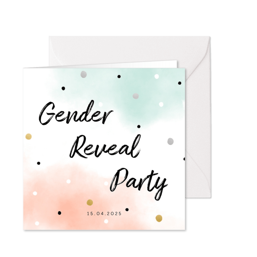 Gender reveal party waterverf confetti roze mintgroen - Kaartimpressie