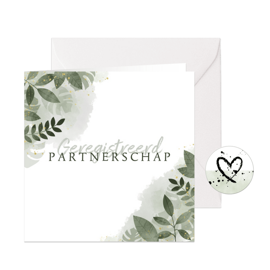 Geregistreerd partnerschap botanisch & waterverf trouwkaart - Kaartimpressie