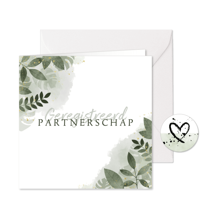 Geregistreerd partnerschap botanisch & waterverf trouwkaart - Kaartimpressie