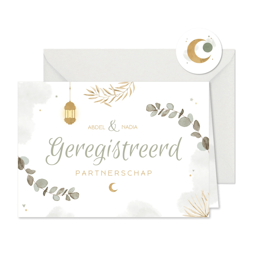 Geregistreerd partnerschap eucalyptus Arabisch lampje - Kaartimpressie