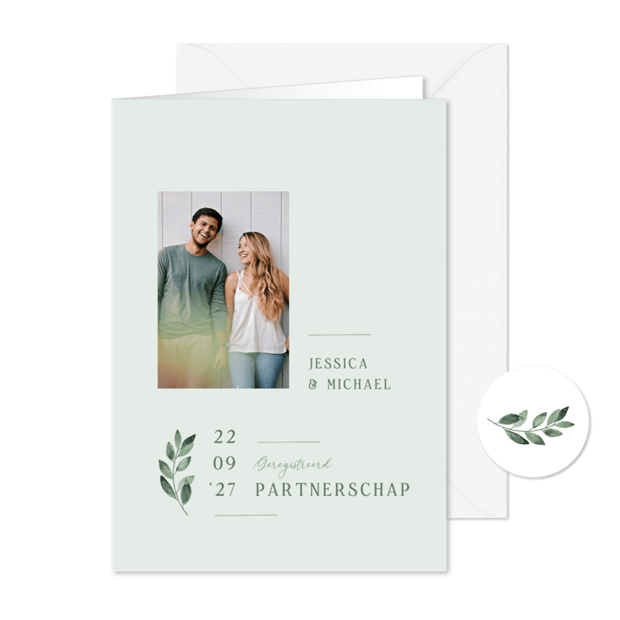 Geregistreerd partnerschap grafisch waterverf takje - Kaartimpressie