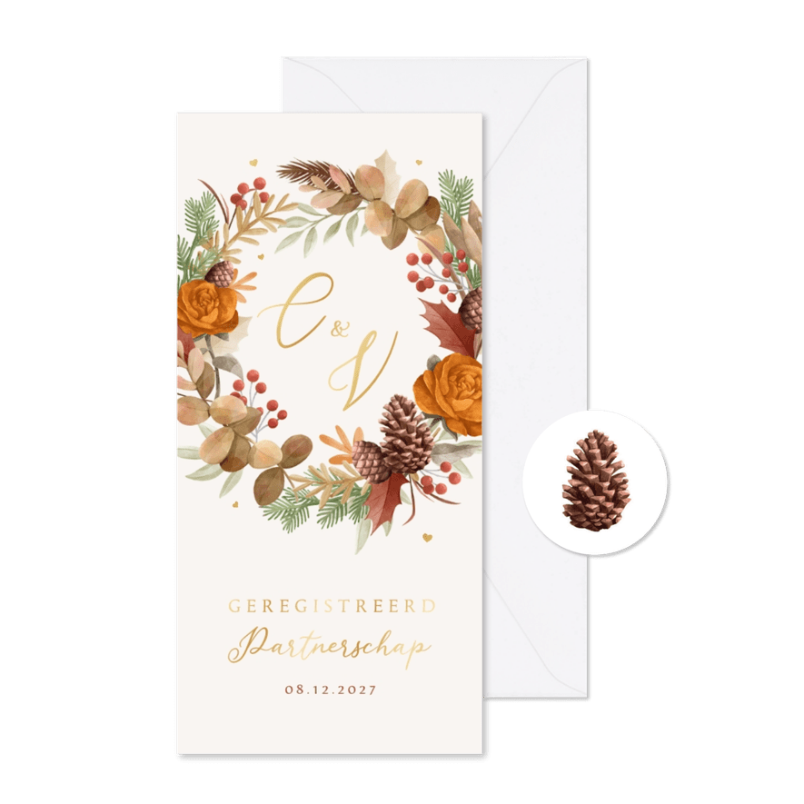Geregistreerd partnerschap herfst winter goud botanisch - Kaartimpressie