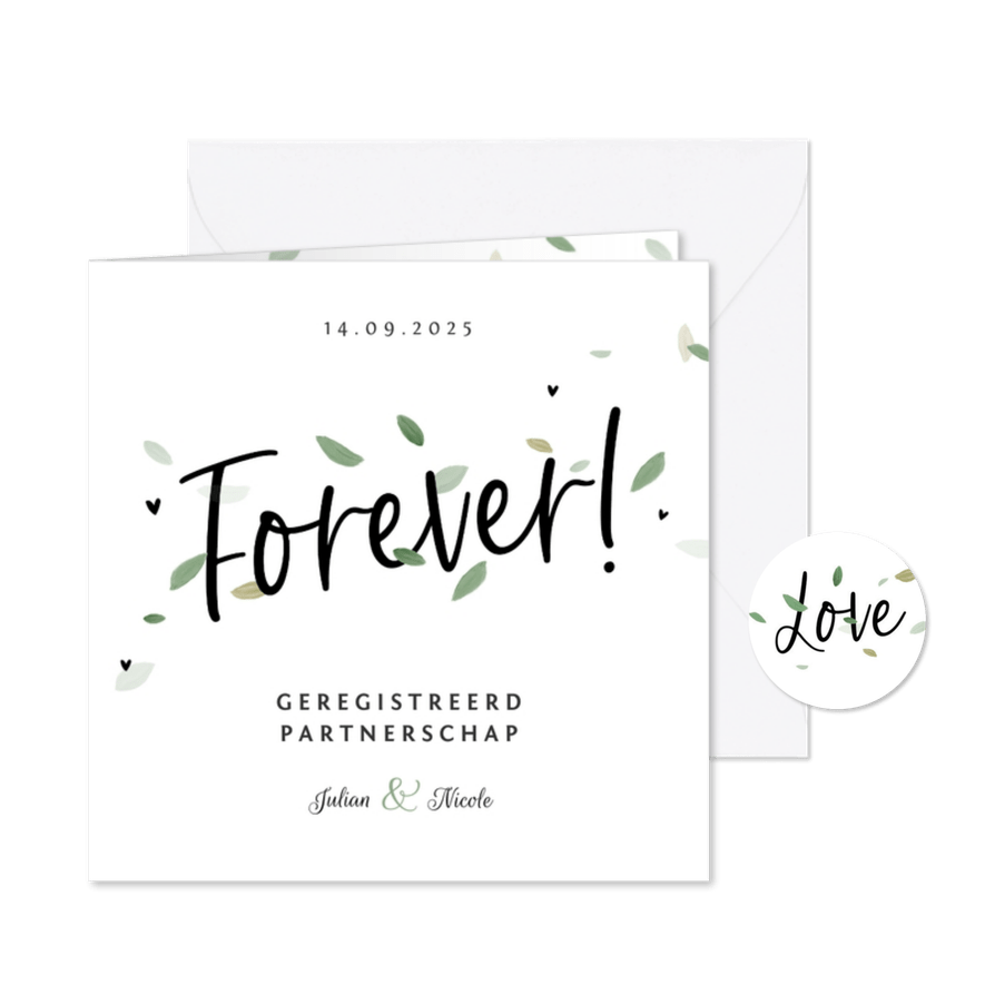 Geregistreerd partnerschap hip blaadjes eco stijlvol - Kaartimpressie
