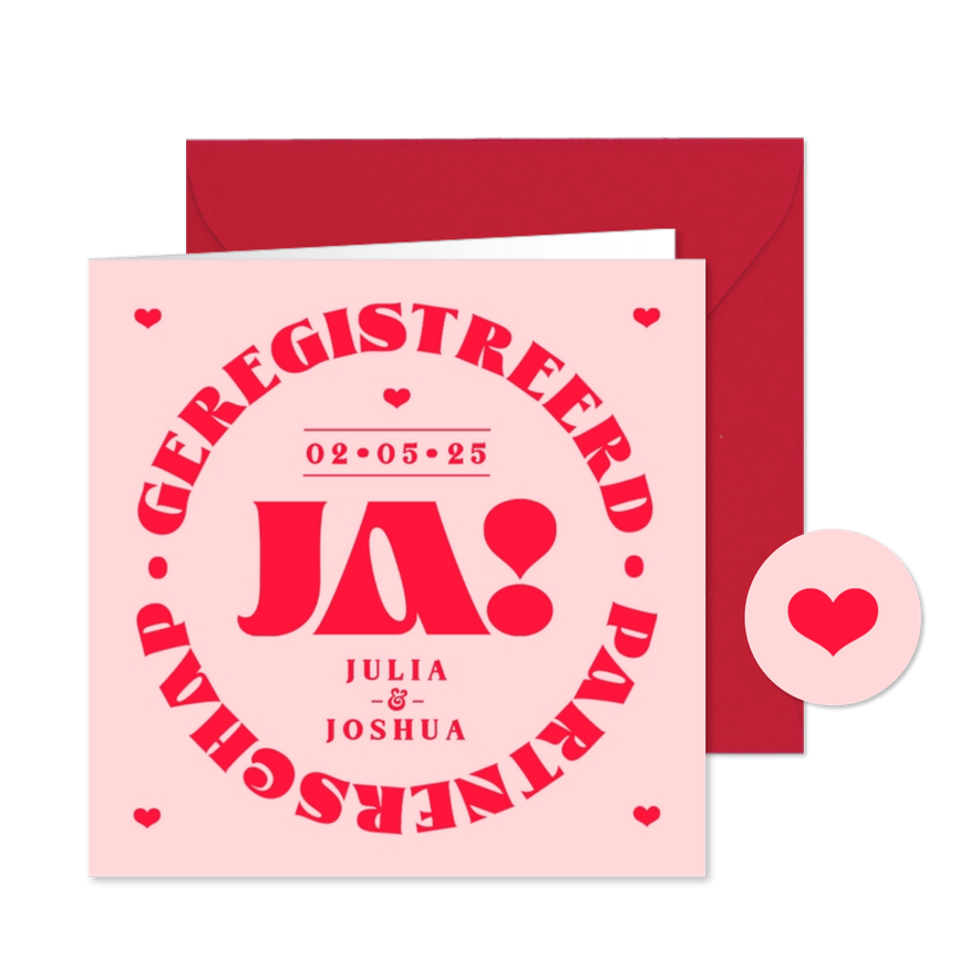Geregistreerd partnerschap hip modern uitnodigingskaart roze - Kaartimpressie