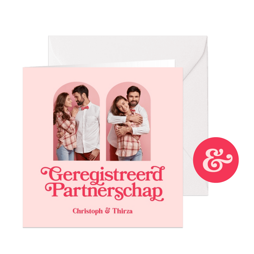 Geregistreerd partnerschap roze uitnodiging diner foto - Kaartimpressie