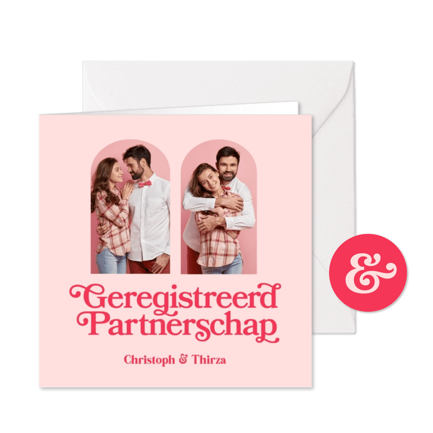 Geregistreerd partnerschap roze uitnodiging diner foto - Kaartimpressie