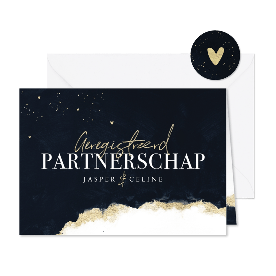 Geregistreerd partnerschap stijlvol verf goud hartjes inkt - Kaartimpressie
