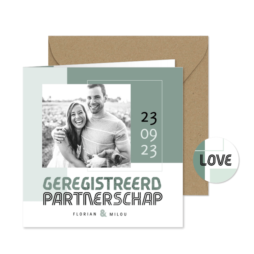 Geregistreerd partnerschap uitnodiging feest modern stijlvol - Kaartimpressie