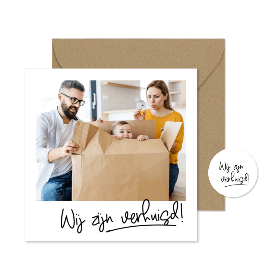 Geschreven verhuiskaart grote foto kader wij zijn verhuisd - Kaartimpressie