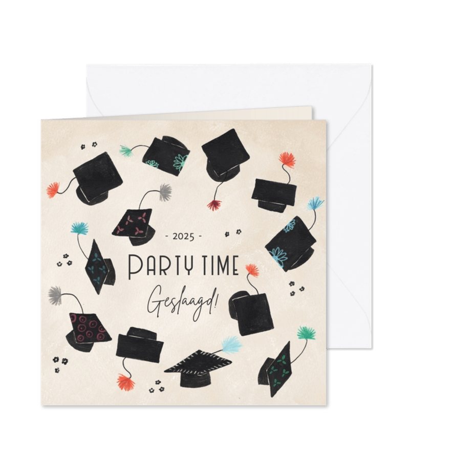 Geslaagd feest afstudeerhoedjes - Kaartimpressie