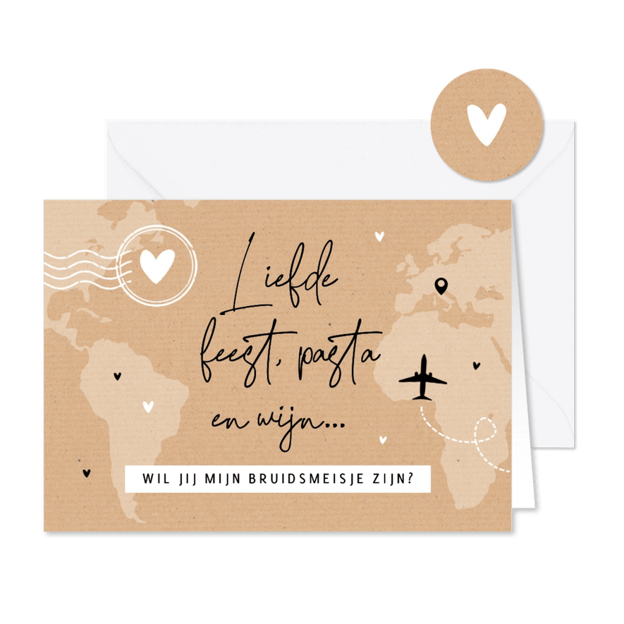 Getuige bruidsmeisje ceremoniemeester kaartje wereld kraft - Kaartimpressie
