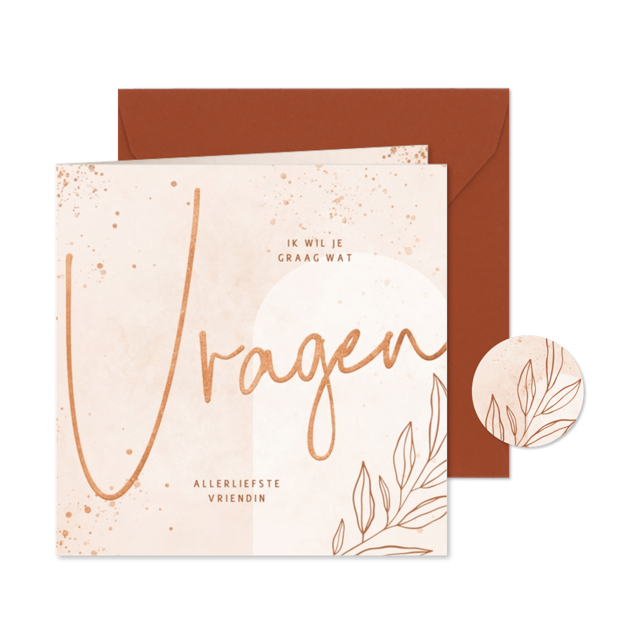 Getuige kaart bohemian lichtroze met koper en foto - Kaartimpressie