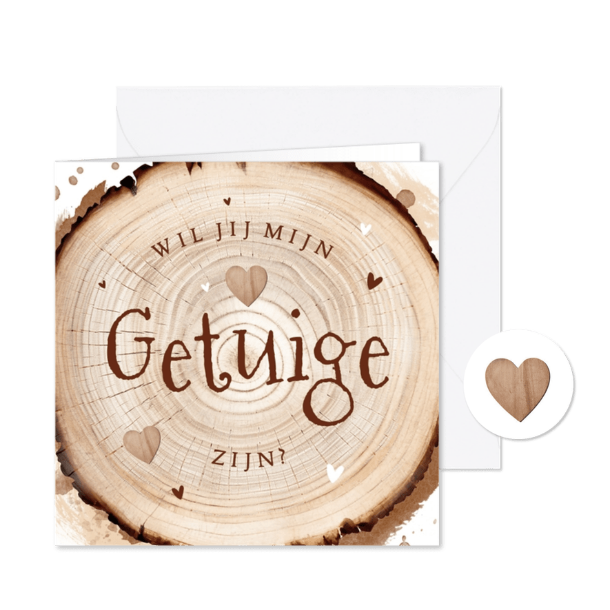 Getuige kaart houtlook boomstam hartjes natuurlijk - Kaartimpressie