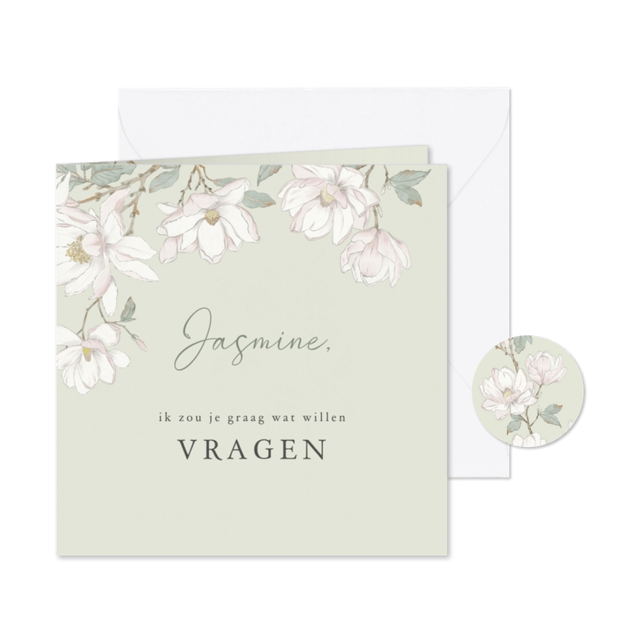 Getuige kaart met witte Magnolia - Kaartimpressie
