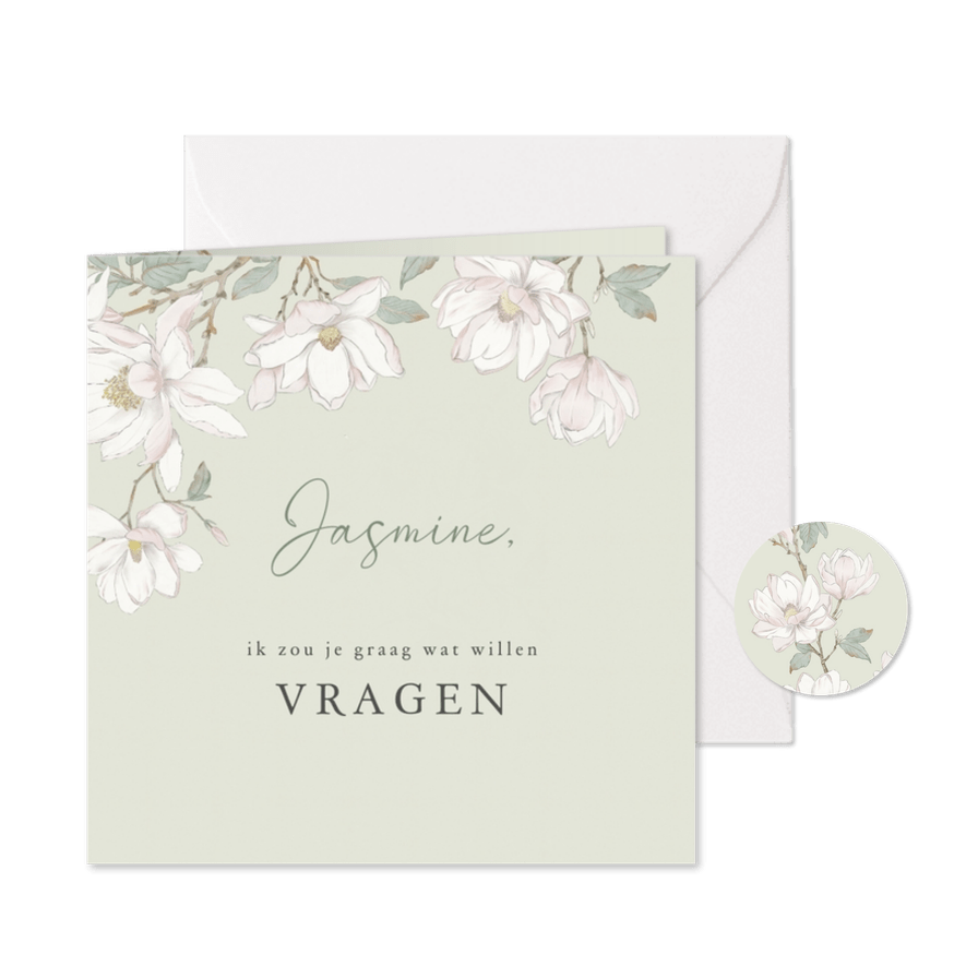 Getuige kaart met witte Magnolia - Kaartimpressie