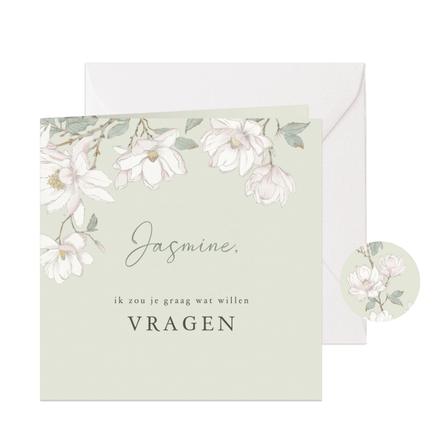 Getuige kaart met witte Magnolia - Kaartimpressie