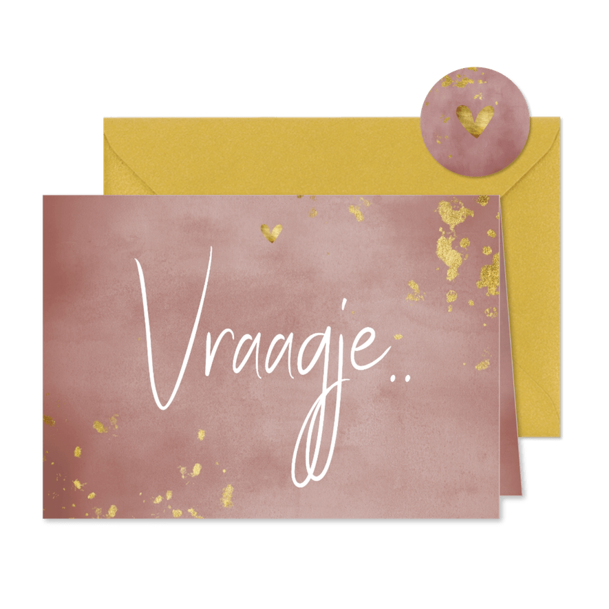 Getuige kaart vraagje oud roze waterverf gouden spetters - Kaartimpressie