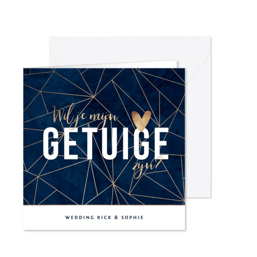 Getuige trouwkaart geometrisch goudlook stijlvol - Kaartimpressie