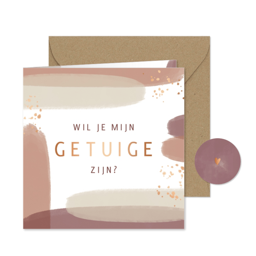 Getuigekaart naturel waterverf met koperkleurige spettertjes - Kaartimpressie